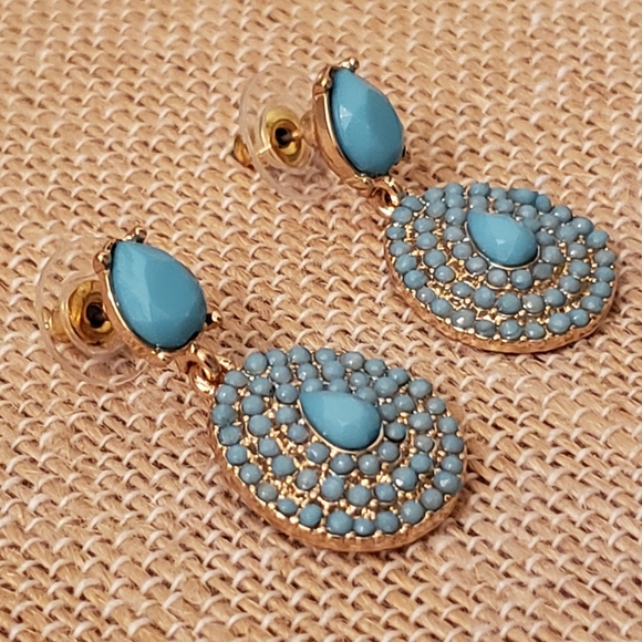 Gold plated Earrings with Small enhanced turquoise - Picture 3 of 4